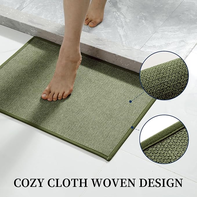 YIHOUSE Green Bathroom Rugs Sets 2 Piece, Quick Dry Thin Bath Mat with Toilet Rug, Non Slip Absorbent Machine Washable, Bath Rugs for Tub Sink Home Decor (17"x24" + 17.5"x24" U-Shaped)