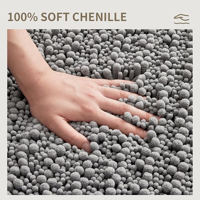 Toilet Rugs U-Shaped Mat 24x24, Contour Bathroom Mat - Ultra Soft & Absorbent Chenille, Quick-Dry, Machine Washable with Non Slip Barrier Backing, Grey