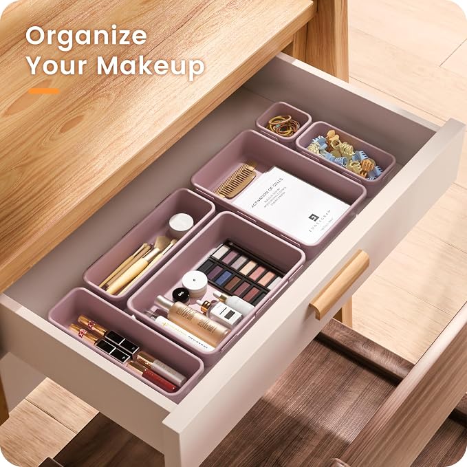 A-LuGei 【Military Grade Drawer Organizer, 【𝟱𝗦𝗶𝘇𝗲】 Makeup organizer, 【Holds 177 Items】 Bathroom Organizers and Storage, Organization and Storage, Desk Drawer Organizer for Vanity (Lilac)