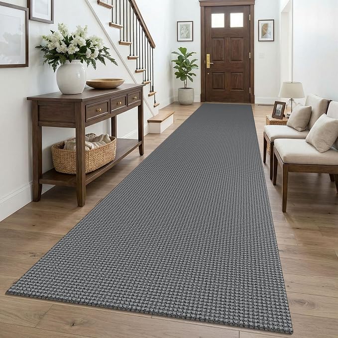 KOZYFLY 3x16 Runners Rugs for Hallway, Extra Long Washable Runner Rug, Non Slip Rubber Backed Kitchen Runner, Cotton Entryway Rug, Floor Carpet for Entry, Aisle, Hall, Grey/Dark Grey