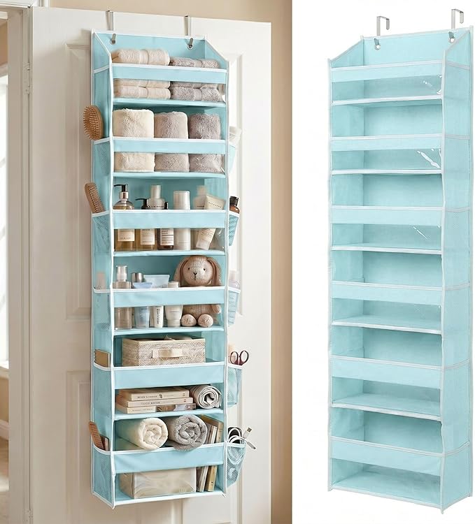 HOMELUX THEORY UPGRADED 6 Tiers Over The Door Organizer Hanging - 100D EXTRA THICK & 50lbs HUGE CAPACITY, 12 Side Mesh Pockets Over The Door Shoe Organizer, Hanging Closet Organizer (Baby Blue, 1pc)