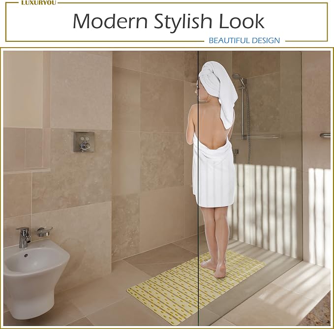 Bathtub Mat Non Slip | Double-Layered Shower Mats With Suction Cups | Improved Drainage, EZ-Dry, Premium Grip Tub Mat | Extended 16x31in. | Non-Toxic, BPA, Latex, Phthalate, PVC Free (Mimosa)