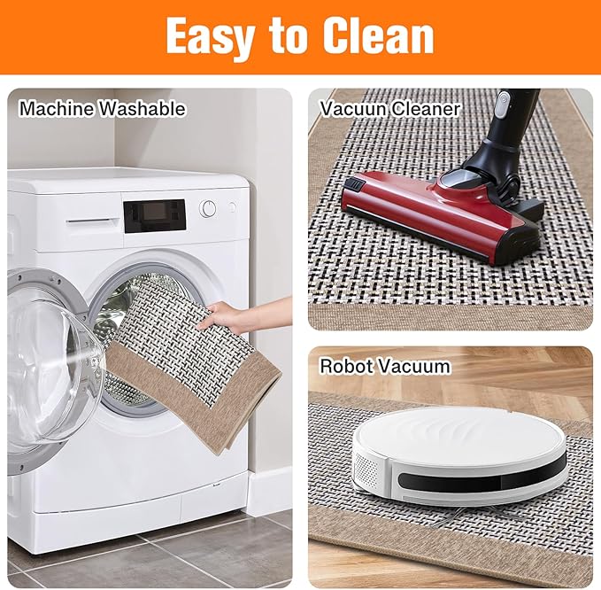 StepRite Kitchen Mats for Floor, Non-Slip Kitchen Rugs Set of 2 PCS, Super Absorbent Washable Kitchen Mats with Rubber Backing, Runner Mats for Front of Sink (20"x32"+20"x72" Khaki)