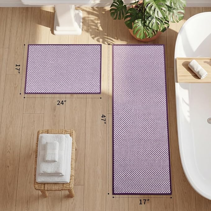 YIHOUSE Thin Bath Mat Purple Bathroom Rugs Sets 2 Pieces, Non Slip Absorbent Mats Quick Dry, Woven Rugs Washable, Tapetes para Baño for Bathroom Toilet,Bathtub(17"x24"+17"x47")