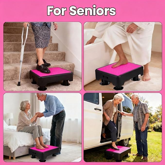 Noctilucent Adjustable Step Stool for Seniors Adults, Bed Step Stools, 600 LBS Capacity Non-Slip Safety Step Platform Indoor and Outdoor for Adults, Step Stools Elderly Assistance at Night