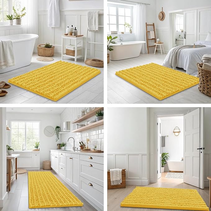 Smiry Bathroom Rugs Mat 47x24, Extra Soft Absorbent Chenille Bath Rugs, Non Slip Rubber Backing Machine Washable Quick Dry Bath Mats for Bathroom Floor, Tub, Shower, Home Decor Accessories, Yellow