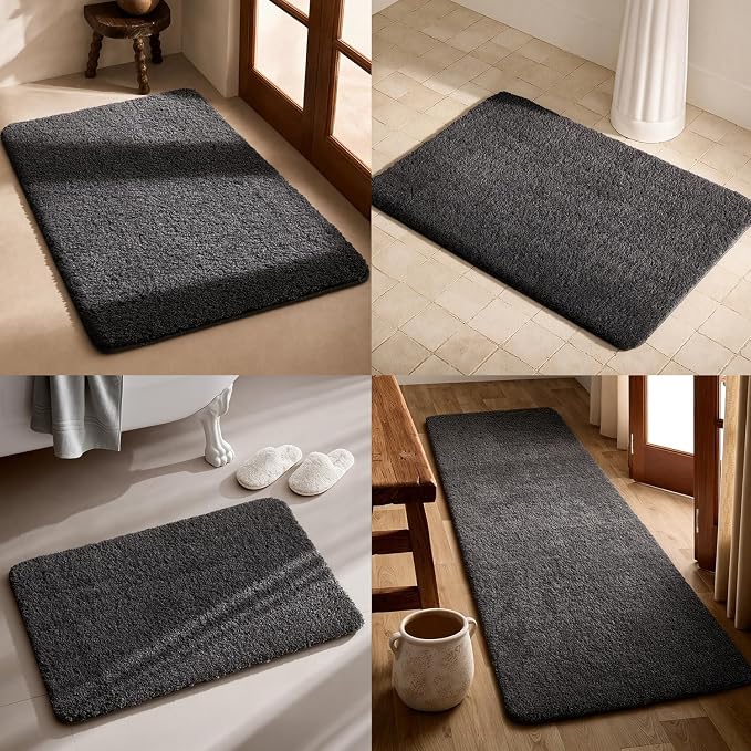 TYUU Bathroom Rugs Non Slip Washable, Ultra Soft Super Absorbent Quick Dry Small Bath Mat with Rubber Backing for Bathroom Floor, Shower, or Sink, Dark Grey 24" x 48"