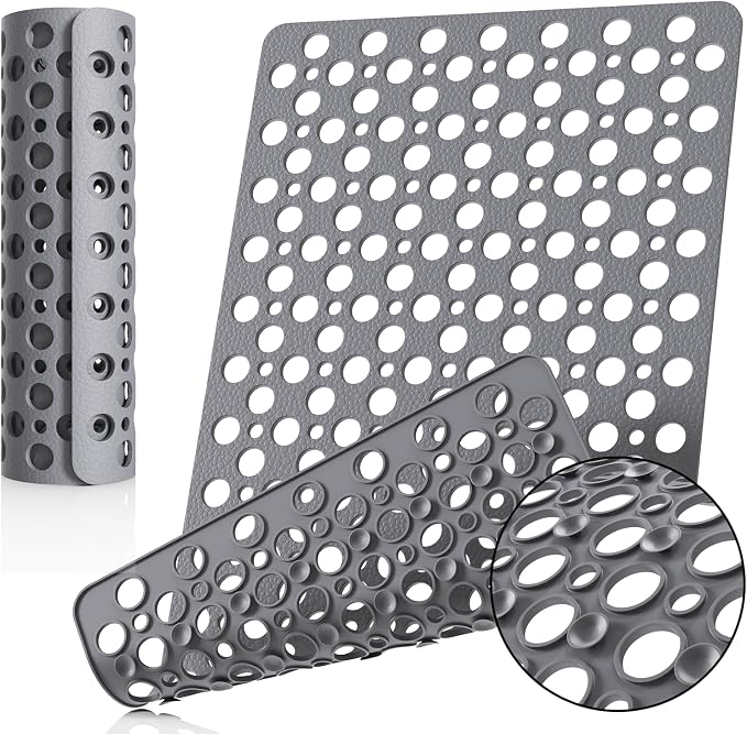 Non Slip Bath Mat for Shower & Bathtub - 30x17 Inch with Strong Suction Cups and Drain Holes, Quick-Dry, Machine Washable Floor Mat for Elderly, Kids & Pets