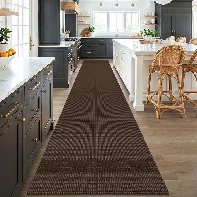 KOZYFLY 3x18 Runners Rugs for Hallway, Extra Long Washable Runner Rug, Non Slip Rubber Backed Kitchen Runner, Cotton Entryway Rug, Floor Carpet for Entry, Aisle, Hall, Brown/Dark Brown