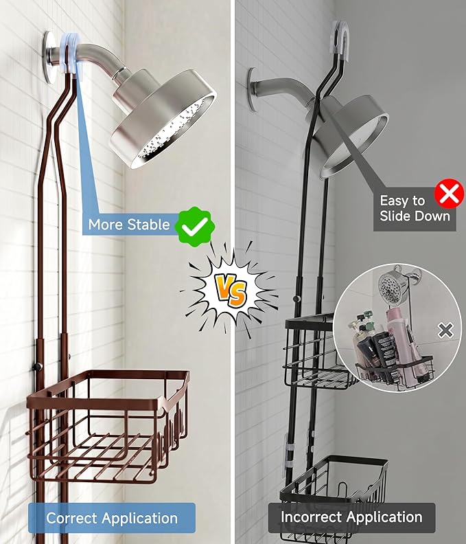 Upgraded Extended Length Shower Organizer with Hooks, Rustproof Shampoo Soap Holder, Large Hanging Bathroom Caddy