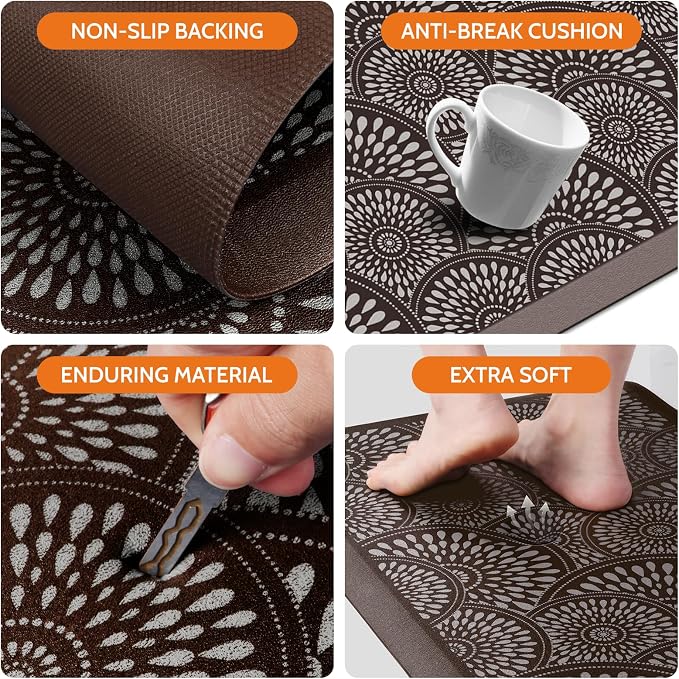 Mattitude Kitchen Mat, 17.3x60in Heavy Duty Ergonomic Comfort Foam Standing Desk Mat, Waterproof Non-Slip Standing Mats and Rugs for Kitchen, Office, Laundry, Chocolate