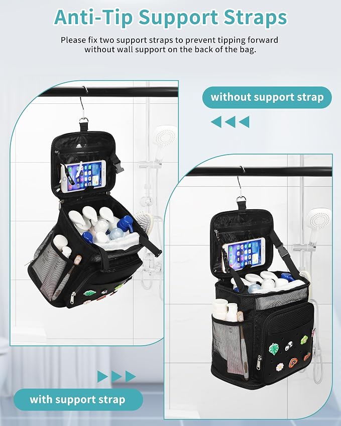 Shower Caddy Portable, Hanging Shower Caddy with DIY Decoration Charms for College Dorm Room Essentials, Quick Dry Shower Bag Mesh Toiletry Bag for Bathroom, Gym, Camping, Swiming, Beach, Traveling