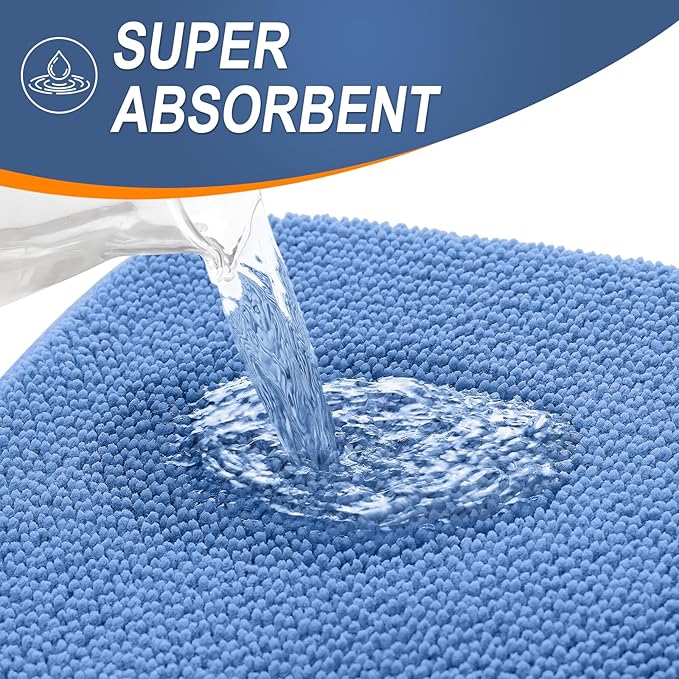 OLANLY Thick Memory Foam Bathroom Runner Rugs 44x24, Extra Soft Absorbent Long Bath Mats, Quick Dry, Non-Slip, Machine Washable Bath Mat for Tub and Shower, Home Decor Accessories, Cornflower Blue
