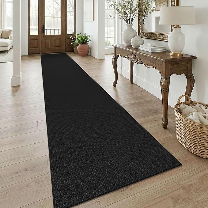 KOZYFLY Black 3x18 Runners Rugs for Hallway, Extra Long Washable Runner Rug, Woven Non Slip Kitchen Runner, Cotton Entryway Rug, Floor Carpet for Entry, Aisle, Hall, Black/Dark Grey