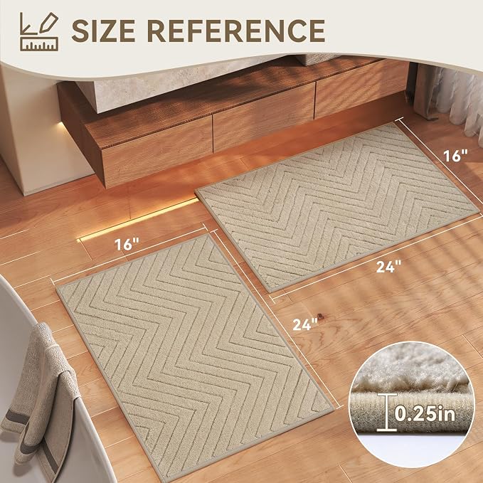 Bathroom Rugs Mat 16x24-2pc Quick Dry Absorbent Non Slip Bath Mat Bath Mats for Bathtub Mat Bathroom Carpet Fit Under Door Washable Floor Bath Rug Brown
