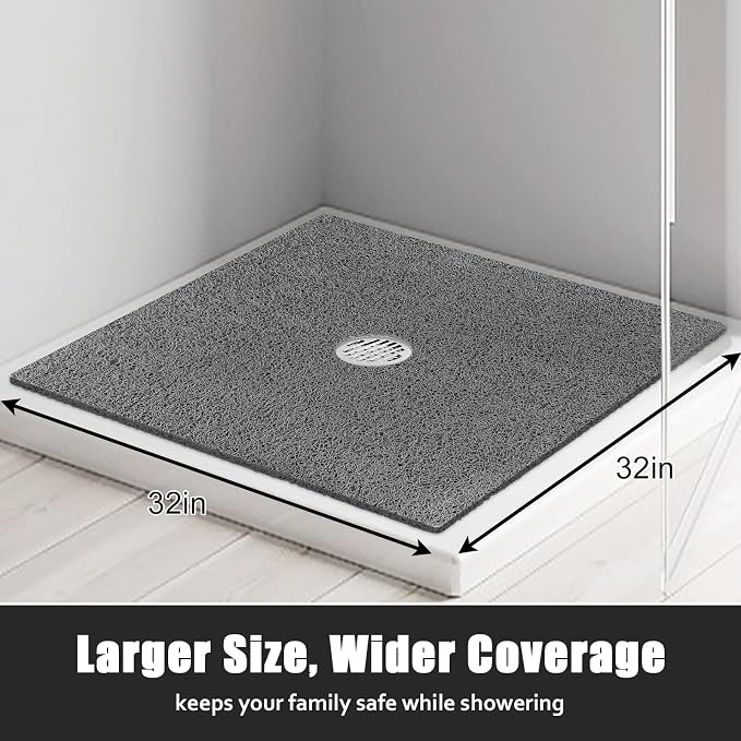 ZOESOE Square Shower Mat Non Slip: 32x32 Inch Large Shower Mats for Inside Shower with Drain Hole in Center, Super Soft PVC Loofah Massage Shower Stall Mat, Anti Slip Shower Floor Mat, Quick Drying
