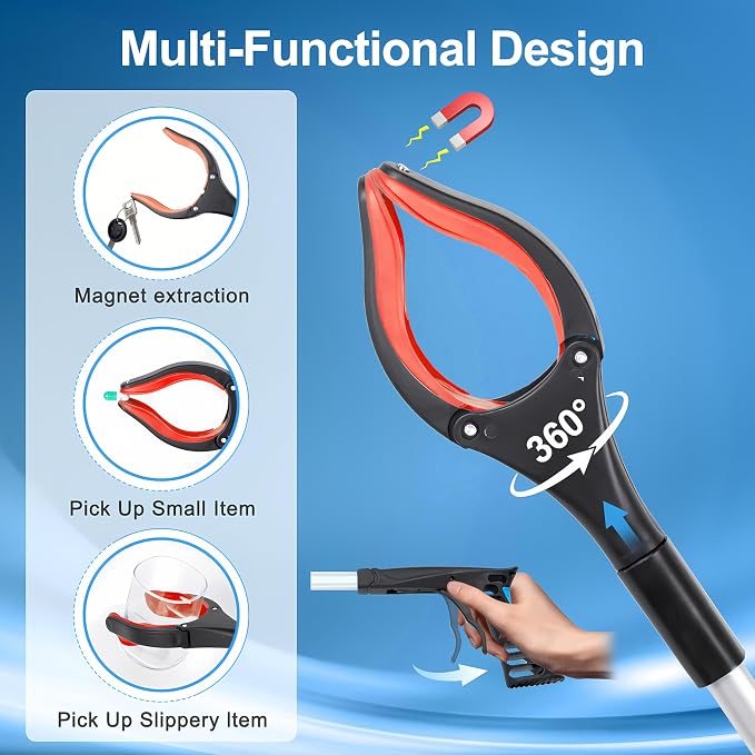 Grabber Reacher Tool - 43” Extra Long Foldable Gripper and Reaching Tool - Heavy Duty Pick Up Stick Grabbers for Seniors, Trash, Surgery Recovery Must Haves Gifts (Red-43in)