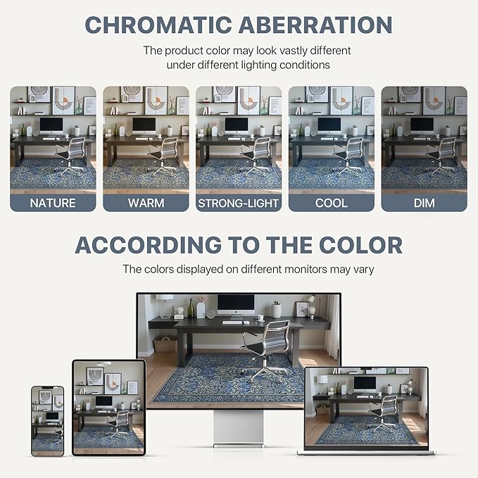 48"x72" Office Chair Mat for Hardwood Tile Floor, Under Desk Carpet Protector for Rolling Computer Chair Mat, Machine Washable Area Rug, Anti-Slip 1/5" Thick Low Pile Thin Vinyl Floor Mat, Dark Blue