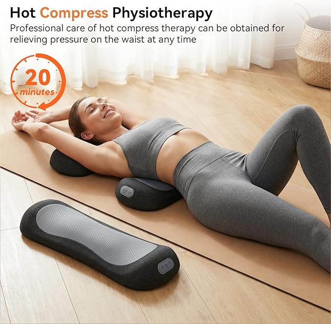 Yunari 3-in-1 Wireless Back Massager, Dual Airbag Decompression Lumbar Support Pillow with Adjustable Heat, Vibration & Traction, Ergonomic Support for Lower Back Pain Relief, Home Office Travel Car