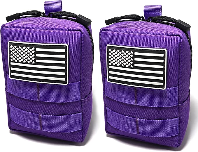 2 Pack Tactical Molle Pouches Small Molle Utility Pouch Small Tactical Accessory Bag Belt Pouches Vest Pouch Compact Water-Resistant EDC Pouch with Flag Patch