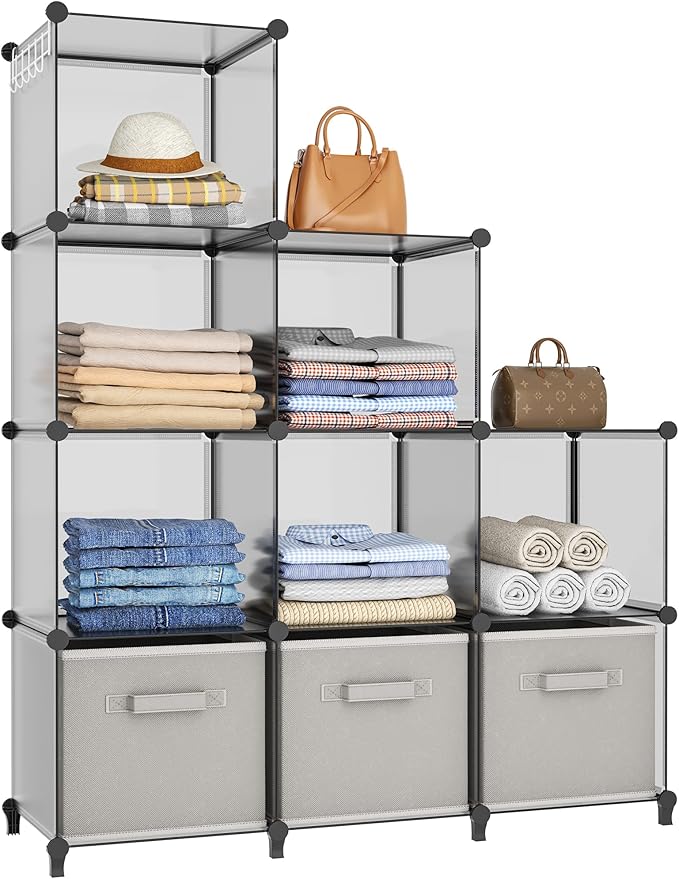HOMIDEC Closet Organizers and Storage, 9 Cube Storage Organizer, Portable Closet Organizer Storage Cubes Shelves, Grey