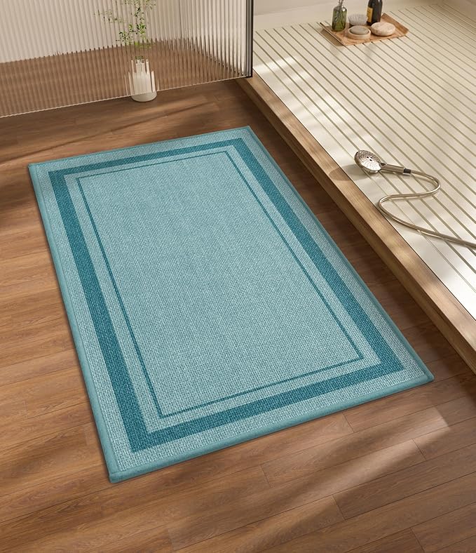 chakme Bathroom Rugs Mat 32x17, Ultra Thin Non Slip Bath Mat Quick Dry Absorbent Bath Mat for Bathroom Floor, (Light Blue, 32"x17")