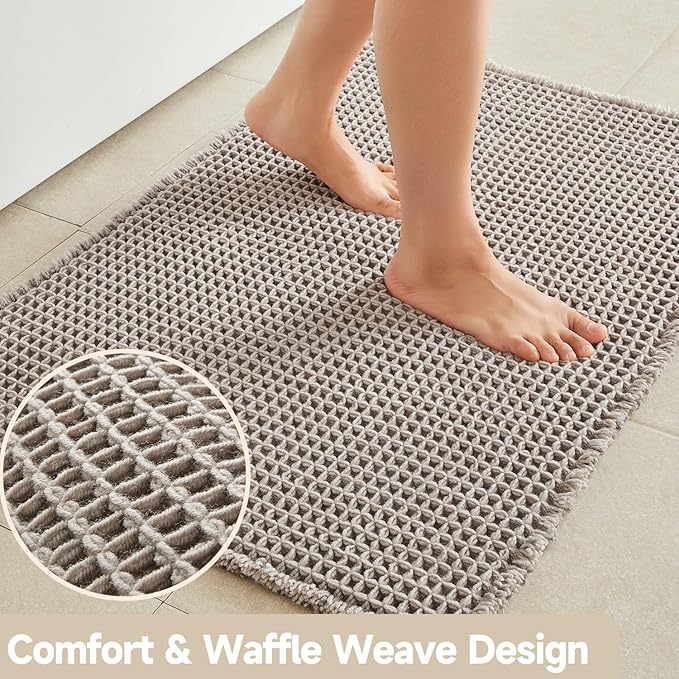 TYUU Waffle Runner Rug Bathroom, Long Boho Bathroom Rugs Non Slip Washable Super Absorbent Quick Dry Farmhouse Bath Decor, 60"x24" Light Grey
