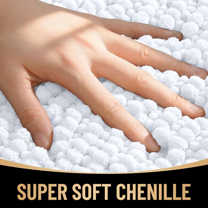 OLANLY Thick Large Bathroom Rugs 40x32, Extra Soft Absorbent Chenille Bath Rugs, Rubber Backing, Machine Wash Dry, Bath Mats for Bathroom Floor, Tub and Shower, Home Decor Accessories, White