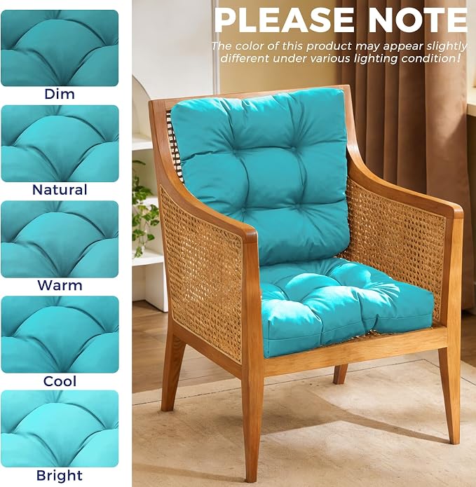 IASEAHK Outdoor Chair Cushions Set of 2, 19" x 19" x 5", Waterproof Outdoor Seat Cushions for Patio Furniture, Fade-Resistant Patio Chair Cushion, Dining Wicker Chair Pads for Porch Garden, Teal