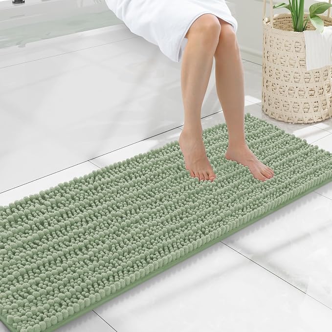 Smiry Bathroom Rugs Mat 47x17, Extra Soft Absorbent Chenille Bath Rugs, Non Slip Rubber Backing Machine Washable Quick Dry Bath Mats for Bathroom Floor, Tub, Shower, Home Decor Accessories, Sage Green