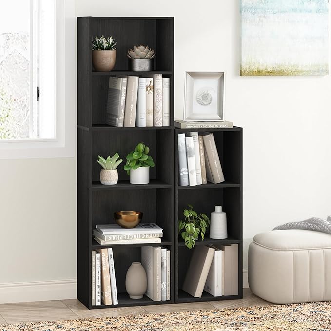 Furinno LUDER Book Shelf, 5-Tier Bookshelf, Bookcase with Open Shelves, 9.4 x 15.8 x 52, Easy Assembly, for Living Room, Bedroom, Home Office, Blackwood