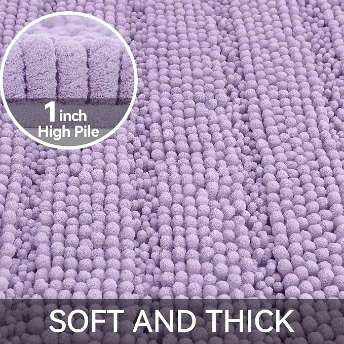 Bcoimo 24"×17" Chenille Bath Mat – Non-Slip with Backing Bath Rug Ultra-Absorbent and Machine Washable Bathroom Mat Quick-Dry Design. Ideal for Bathroom Shower and Tub Areas