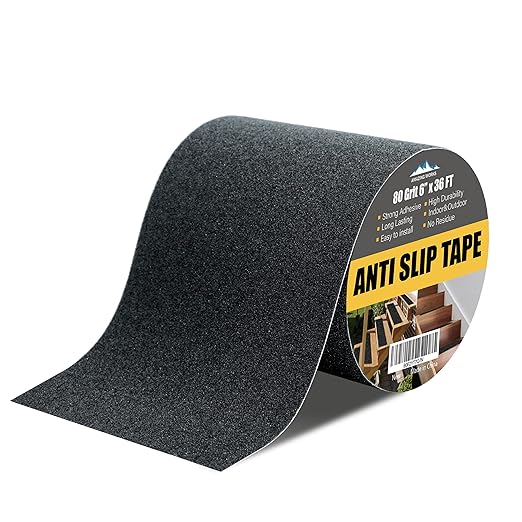 Grip Tape - Heavy Duty Anti Slip Tape, Grip Tape Grit Non Slip for Stairs Outdoor/Indoor, Waterproof High Traction Stairs Non Skid Tape, Durable Triple Layer Adhesive (6 Inch x 36 Feet)
