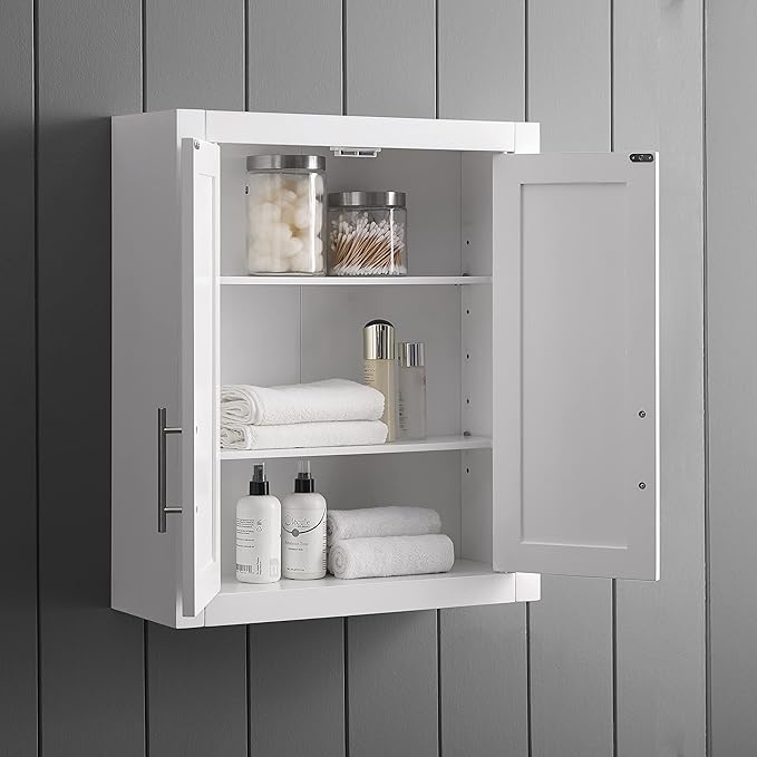Crosley Furniture Savannah 2-Piece Wall Storage Cabinet, Cabinets for Laundry, Bathroom, Kitchen, White