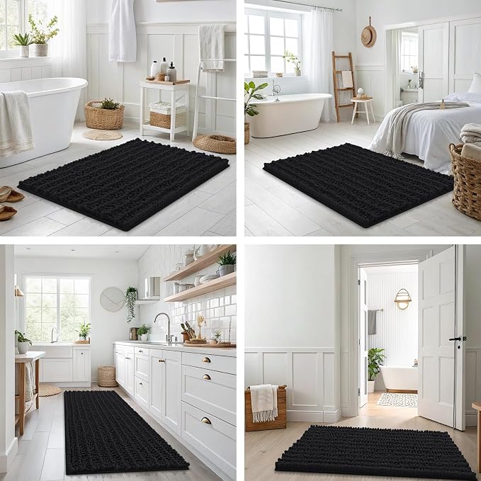 Smiry Bathroom Rugs Mat 36x24, Extra Soft Absorbent Chenille Bath Rugs, Non Slip Rubber Backing Machine Washable Quick Dry Bath Mats for Bathroom Floor, Tub, Shower, Home Decor Accessories, Black