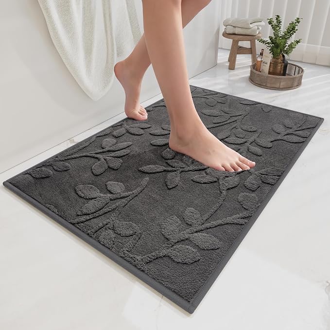 Bathroom Rugs Mat Quick Dry Absorbent Non Slip Bath Mat Bath Mats for Bathtub Mat Bathroom Carpet Fit Under Door Washable Floor Bath Rugs Grey 20x32
