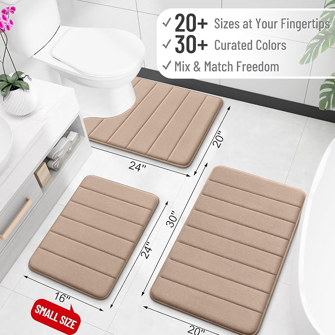 OLANLY Memory Foam Long Bathroom Rugs Runner 47x20, Super Soft Absorbent Bath Mat, Quick Dry, Machine Washable Shower Floor Rugs, Bathmat Carpet, Bathroom Home Decor Accessories, Tan