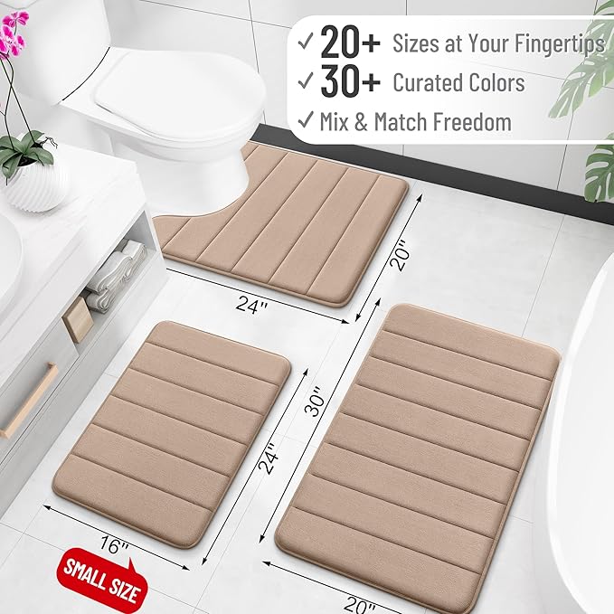 OLANLY Memory Foam Long Bathroom Rugs Runner 59x20, Super Soft Absorbent Bath Mat, Quick Dry, Machine Washable Shower Floor Rugs, Bathmat Carpet, Bathroom Home Decor Accessories, Tan