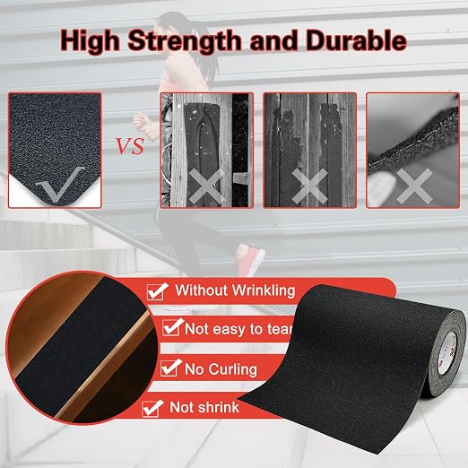 S&X 12 Inch x 60 Ft Grip Tape, High Traction Anti Slip Tape for Stairs, Non Skid Roll Outdoor Stair Tread Non-Slip Waterproof, Weather Resistant, Black