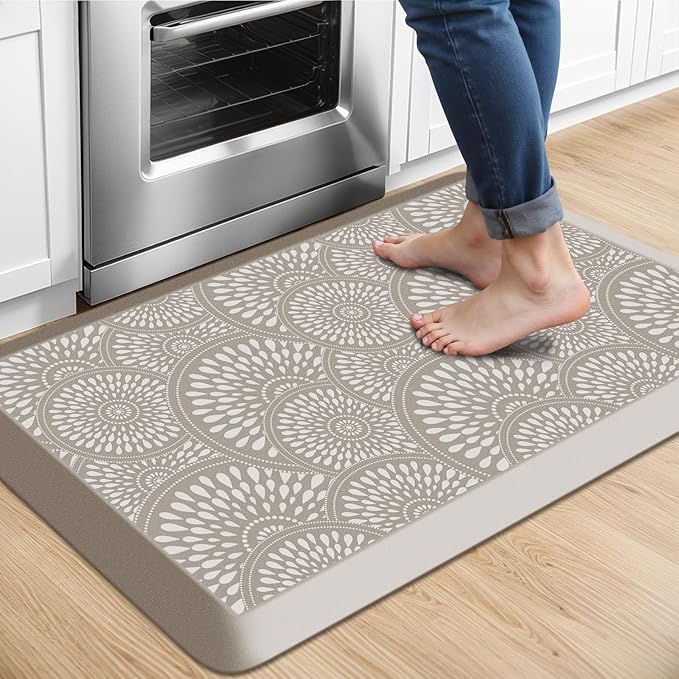 Mattitude 4/5 Inch Kitchen Mat, 17.3x28in Heavy Duty Ergonomic Comfort Foam Standing Desk Mat, Waterproof Non-Slip Standing Mats and Rugs for Kitchen, Office, Khaki