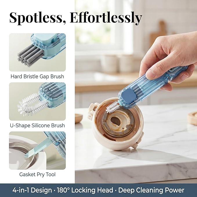 VIDONIO 4 in 1 Cup Lid Gap Cleaning Brush, Multifunctional Insulation Bottle Cleaning Tools, Mutipurpose Tiny Silicone Cup Holder Cleaner, Home Kitchen Cleaning Tools
