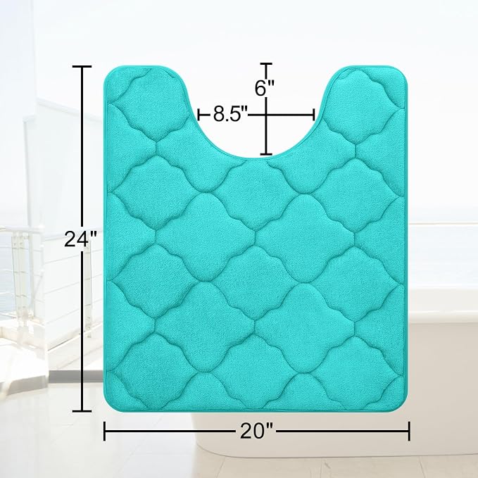 OLANLY Memory Foam Toilet Rugs U-Shaped 24x20, Ultra Soft and Absorbent Bathroom Rugs, Non-Slip, Comfortable, Machine Washable Contour Bath Mat for Toilet Base, Home Decor Accessories, Teal