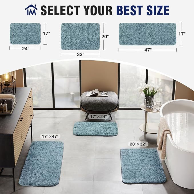 TECHMILLY Super Soft Shaggy Bathroom Rugs, Absorbent Thick Non Slip Microfiber Bath Rugs, Quick Dry Machine Washable Bath Mat for Bathroom Floor, Bathtub and Shower 17"x24"