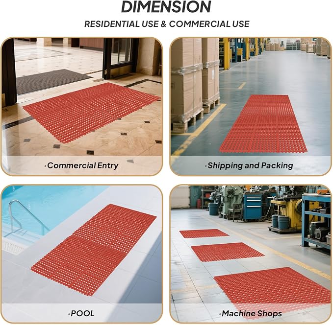 ROVSUN Rubber Floor Mat with Holes, Anti-Fatigue/Non-Slip Drainage Mat, for Industrial Kitchen Restaurant Bar Bathroom Utility Garage Pool Entry Door Mat, Indoor (36''x 36'' Red 1Pcs)