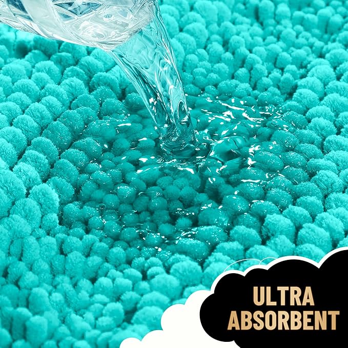 OLANLY Thick Small Bathroom Rugs 24x16, Extra Soft Absorbent Chenille Striped Bath Rugs, Rubber Backing, Machine Wash, Bath Mats for Bathroom Floor, Tub and Shower, Home Decor Accessories, Teal
