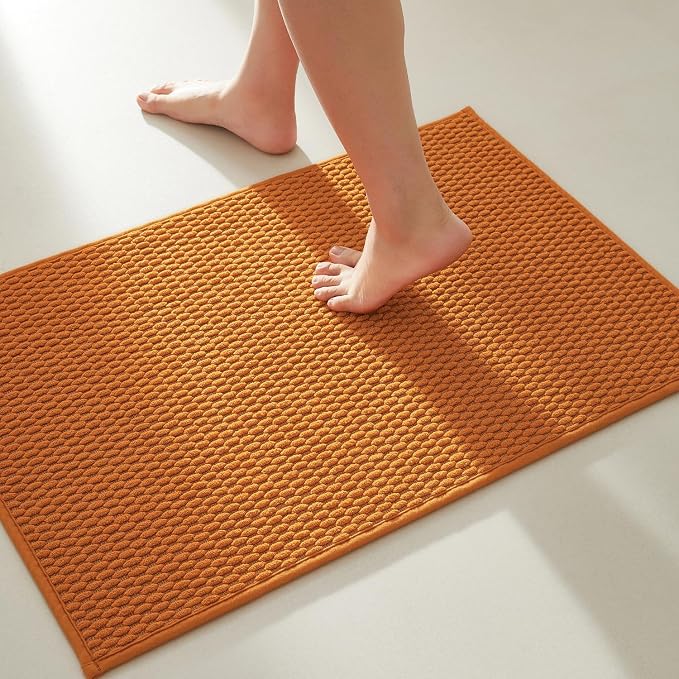 TYUU Bathroom Rugs Non Slip Washable, Super Absorbent Thin Bath Mat Small Quick Dry Low Pile Bathroom Rug, Orange 20"x30"