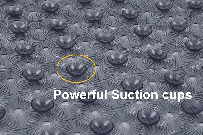 Bathtub Mat Non Slip with Suction Cups 15"x27" - Anti-Slip Shower Mat for Kids, Toddlers, and Seniors - Machine Washable Bath Tub Mat with Multiple Drainage Holes (Grey)