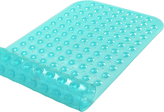 Large Non-Slip Bathtub & Shower Mat 31”x16” (Smooth/Non-Textured Tubs Only) Safe, Clean, Machine-Washable, Superior Grip&Drainage, Vinyl, Transparent Turquoise