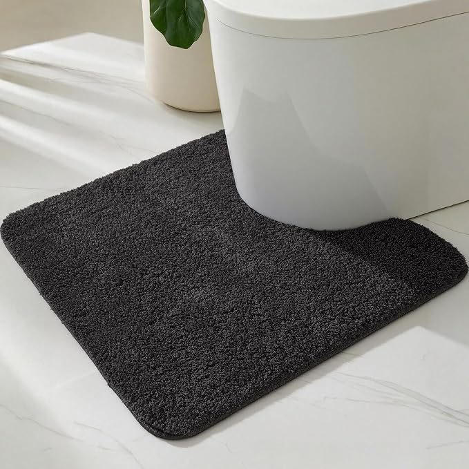 TYUU Toilet Rug, Ultra Soft Toilet Rugs U Shaped Machine Washable Non Slip Absorbent Quick Dry Toilet Mat with Rubber Backing, Black 20" x 24" U Shape