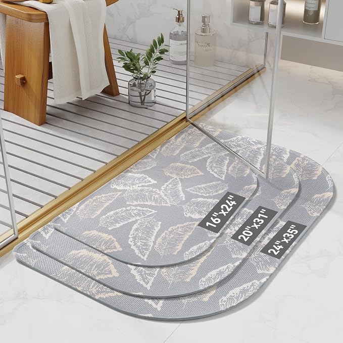 YDKGL Half Circle Bath Mat, Thin Bathroom Rugs Fit Under Door Quick Dry Non Slip Washable Bathroom Mat with Rubber Backing, Absorbent Half Round Shower Rug